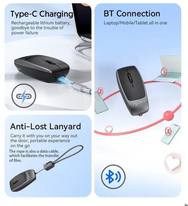 Alt view image 7 of 7 - M109 Portable Bluetooth Wireless Mouse with TF Card Reader, Silent Travel Mouse for Business Trips, Compact Rechargeable Computer Mouse