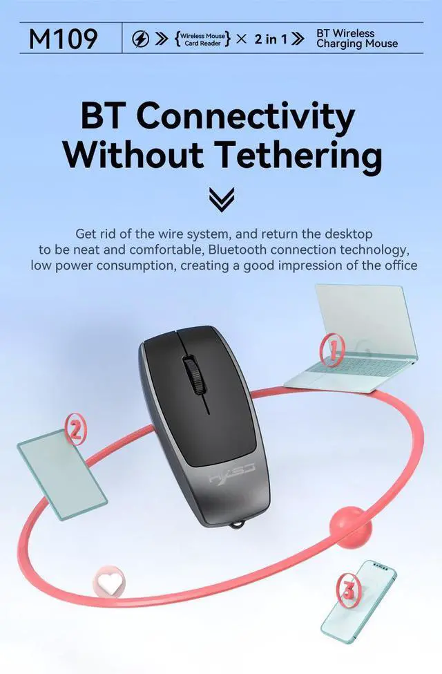 Alt view image 6 of 7 - M109 Portable Bluetooth Wireless Mouse with TF Card Reader, Silent Travel Mouse for Business Trips, Compact Rechargeable Computer Mouse