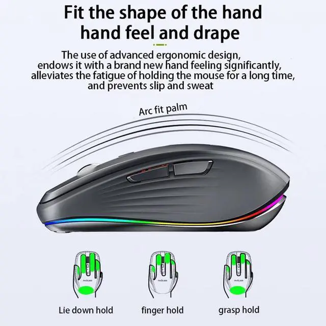 Alt view image 6 of 7 - Wireless Mouse, 2.4GHz Bluetooth 5.1 Dual Mode Mouse, Silent Computer Mouse with 2400 DPI Precision, Ergonomic Portable Mouse for Laptop PC Office