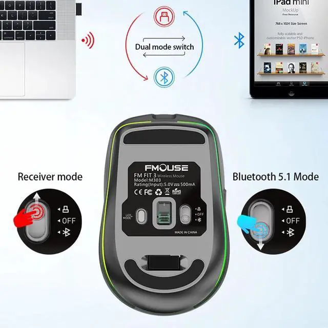 Alt view image 5 of 7 - Wireless Mouse, 2.4GHz Bluetooth 5.1 Dual Mode Mouse, Silent Computer Mouse with 2400 DPI Precision, Ergonomic Portable Mouse for Laptop PC Office