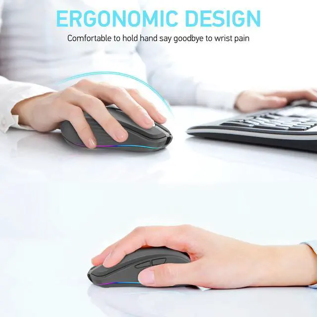 Alt view image 3 of 7 - Wireless Mouse, 2.4GHz Bluetooth 5.1 Dual Mode Mouse, Silent Computer Mouse with 2400 DPI Precision, Ergonomic Portable Mouse for Laptop PC Office