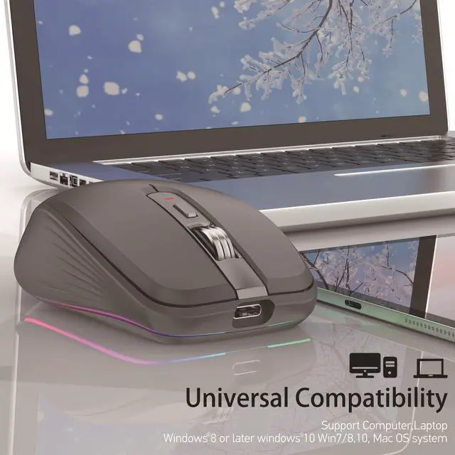 Alt view image 2 of 7 - Wireless Mouse, 2.4GHz Bluetooth 5.1 Dual Mode Mouse, Silent Computer Mouse with 2400 DPI Precision, Ergonomic Portable Mouse for Laptop PC Office