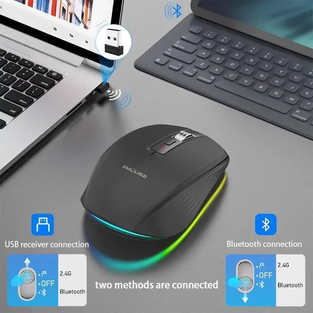 Alt view image 7 of 7 - Wireless Mouse, 2.4GHz Bluetooth 5.1 Dual Mode Mouse, Silent Computer Mouse with 2400 DPI Precision, Ergonomic Portable Mouse for Laptop PC Office