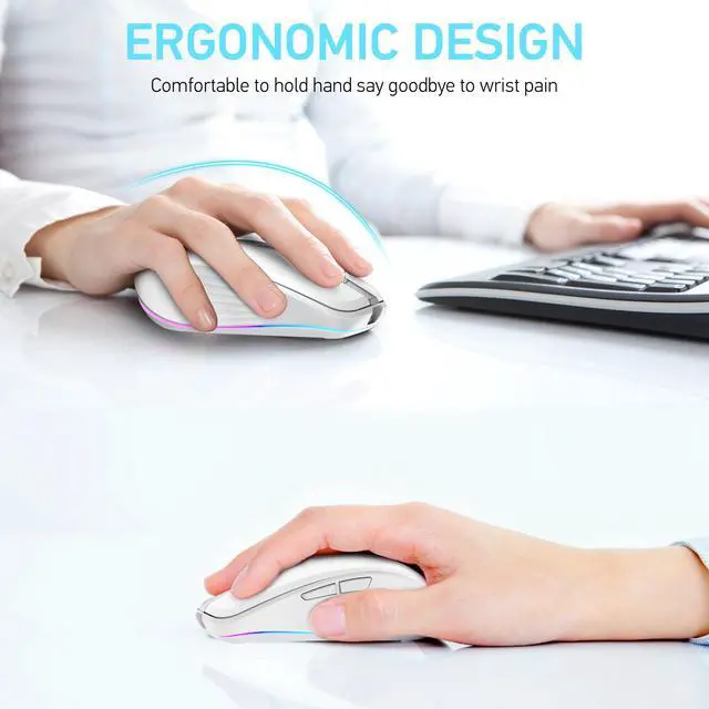 Alt view image 5 of 7 - Wireless Mouse, 2.4GHz Bluetooth 5.1 Dual Mode Mouse, Silent Computer Mouse with 2400 DPI Precision, Ergonomic Portable Mouse for Laptop PC Office white