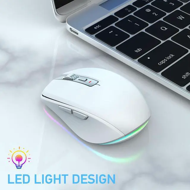 Alt view image 7 of 7 - Wireless Mouse, 2.4GHz Bluetooth 5.1 Dual Mode Mouse, Silent Computer Mouse with 2400 DPI Precision, Ergonomic Portable Mouse for Laptop PC Office white