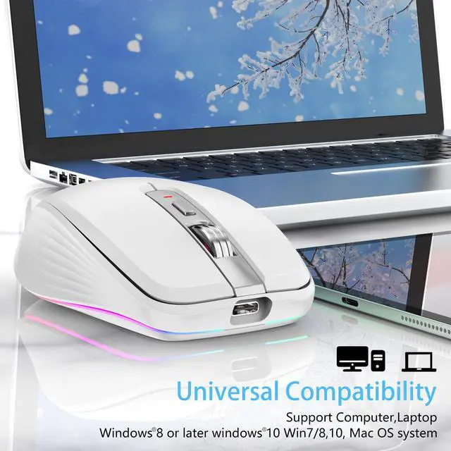 Alt view image 3 of 7 - Wireless Mouse, 2.4GHz Bluetooth 5.1 Dual Mode Mouse, Silent Computer Mouse with 2400 DPI Precision, Ergonomic Portable Mouse for Laptop PC Office white