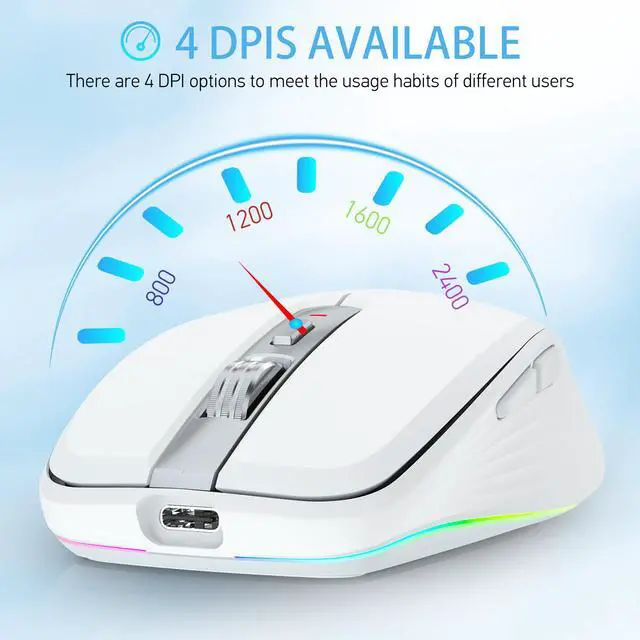 Alt view image 6 of 7 - Wireless Mouse, 2.4GHz Bluetooth 5.1 Dual Mode Mouse, Silent Computer Mouse with 2400 DPI Precision, Ergonomic Portable Mouse for Laptop PC Office white