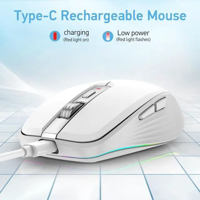 Alt view image 2 of 7 - Wireless Mouse, 2.4GHz Bluetooth 5.1 Dual Mode Mouse, Silent Computer Mouse with 2400 DPI Precision, Ergonomic Portable Mouse for Laptop PC Office white