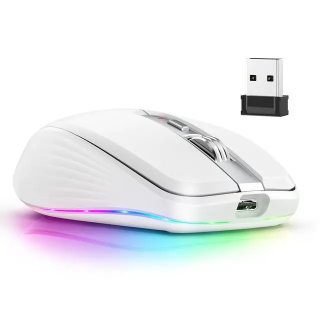 Alt view image 4 of 7 - Wireless Mouse, 2.4GHz Bluetooth 5.1 Dual Mode Mouse, Silent Computer Mouse with 2400 DPI Precision, Ergonomic Portable Mouse for Laptop PC Office white