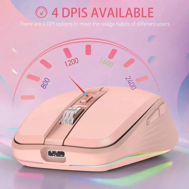 Alt view image 2 of 7 - Wireless Mouse, 2.4GHz Bluetooth 5.1 Dual Mode Mouse, Silent Computer Mouse with 2400 DPI Precision, Ergonomic Portable Mouse for Laptop PC Office