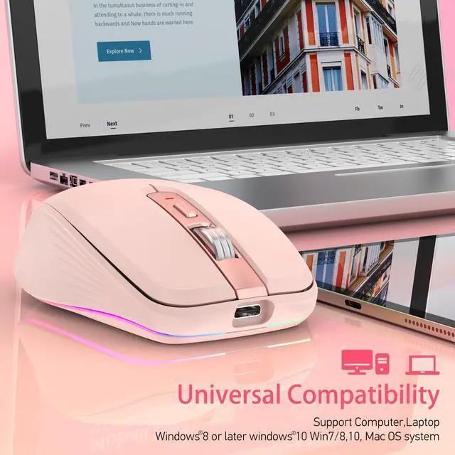 Alt view image 5 of 7 - Wireless Mouse, 2.4GHz Bluetooth 5.1 Dual Mode Mouse, Silent Computer Mouse with 2400 DPI Precision, Ergonomic Portable Mouse for Laptop PC Office