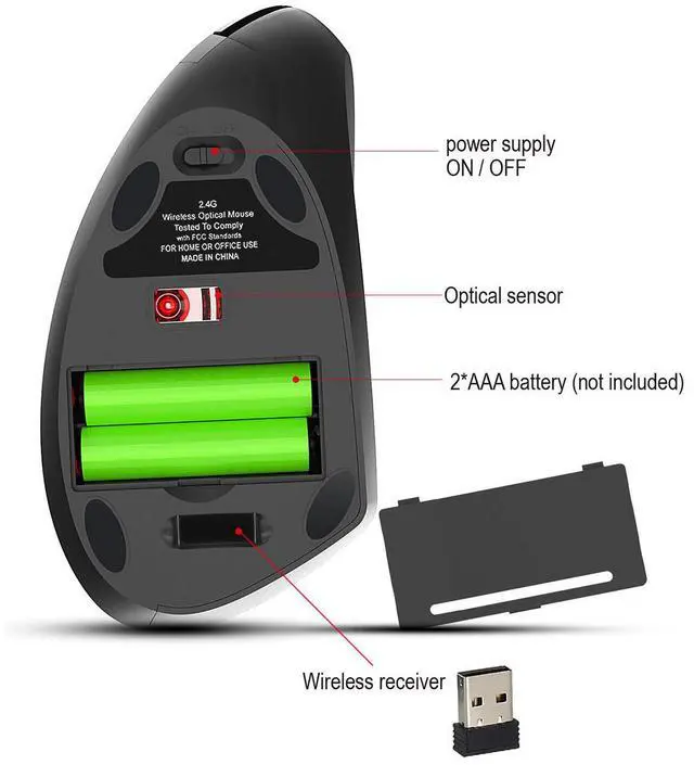 Alt view image 5 of 6 - Wireless Vertical Ergonomic Mouse, 2.4GHz Computer Mouse with Comfortable Wrist Support Design, Portable Office Mouse grey