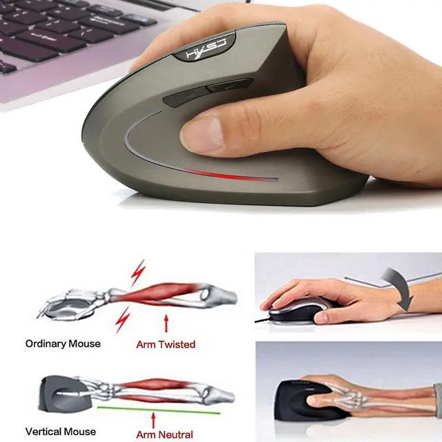 Alt view image 2 of 6 - Wireless Vertical Ergonomic Mouse, 2.4GHz Computer Mouse with Comfortable Wrist Support Design, Portable Office Mouse grey