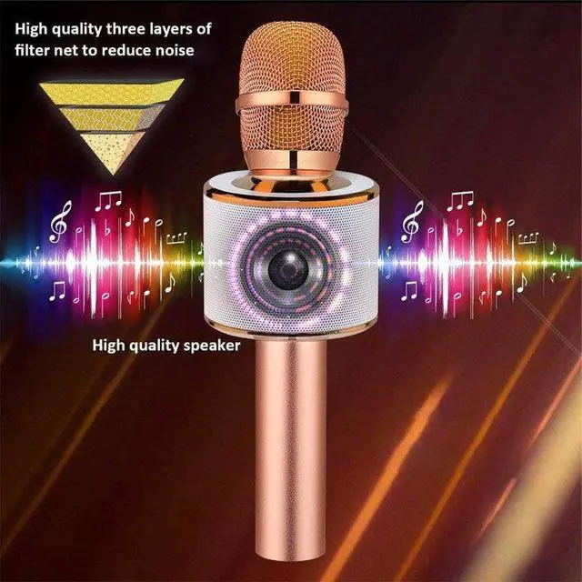 Alt view image 2 of 7 - Wireless Bluetooth Karaoke Microphone,3-in-1 Portable Handheld Karaoke Mic Speaker Machine Home Party Birthday for All Smartphones PC(Q37 Rose Gold)