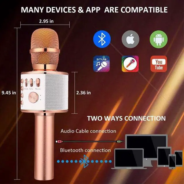 Alt view image 3 of 7 - Wireless Bluetooth Karaoke Microphone,3-in-1 Portable Handheld Karaoke Mic Speaker Machine Home Party Birthday for All Smartphones PC(Q37 Rose Gold)