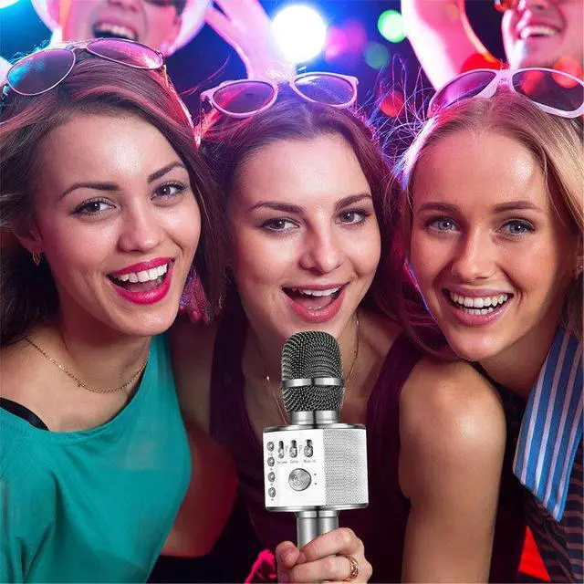 Alt view image 7 of 7 - Wireless Bluetooth Karaoke Microphone,3-in-1 Portable Handheld Karaoke Mic Speaker Machine Home Party Birthday for All Smartphones PC(Q37 Rose Gold)