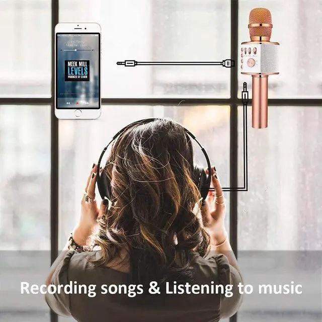 Alt view image 6 of 7 - Wireless Bluetooth Karaoke Microphone,3-in-1 Portable Handheld Karaoke Mic Speaker Machine Home Party Birthday for All Smartphones PC(Q37 Rose Gold)