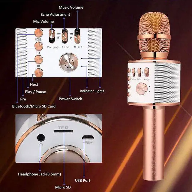 Alt view image 4 of 7 - Wireless Bluetooth Karaoke Microphone,3-in-1 Portable Handheld Karaoke Mic Speaker Machine Home Party Birthday for All Smartphones PC(Q37 Rose Gold)