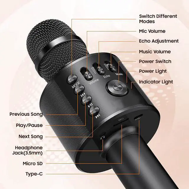 Alt view image 4 of 5 - Wireless Bluetooth Karaoke Microphone,3-in-1 Portable Handheld Karaoke Mic Speaker Machine Home Party Birthday for All Smartphones PC(black)