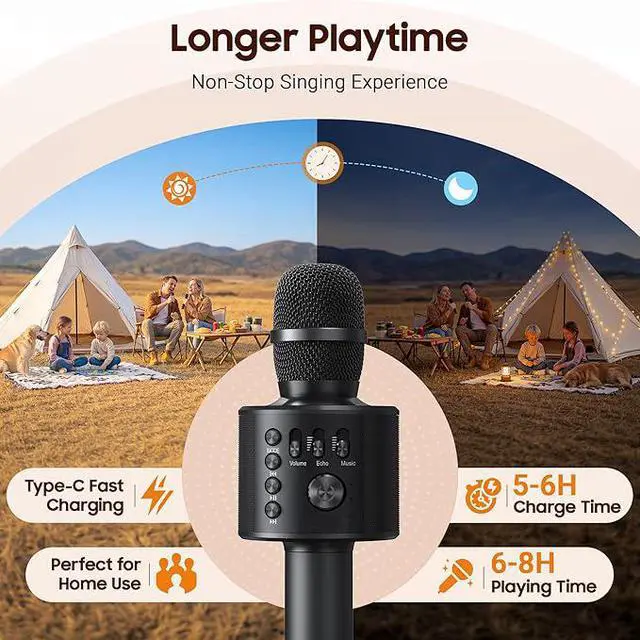 Alt view image 5 of 5 - Wireless Bluetooth Karaoke Microphone,3-in-1 Portable Handheld Karaoke Mic Speaker Machine Home Party Birthday for All Smartphones PC(black)