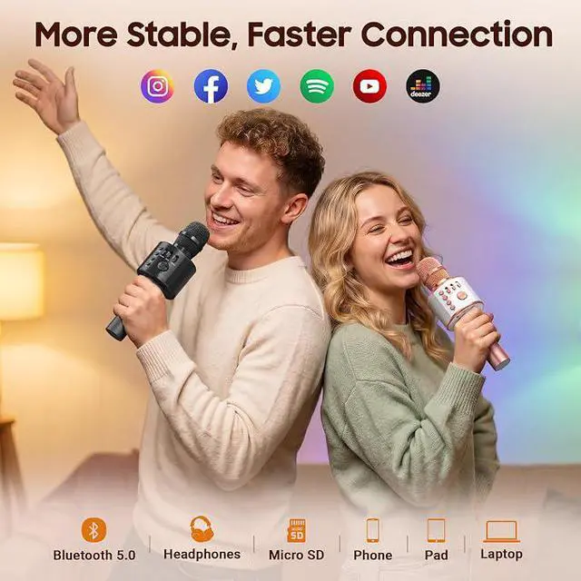 Alt view image 3 of 5 - Wireless Bluetooth Karaoke Microphone,3-in-1 Portable Handheld Karaoke Mic Speaker Machine Home Party Birthday for All Smartphones PC(black)