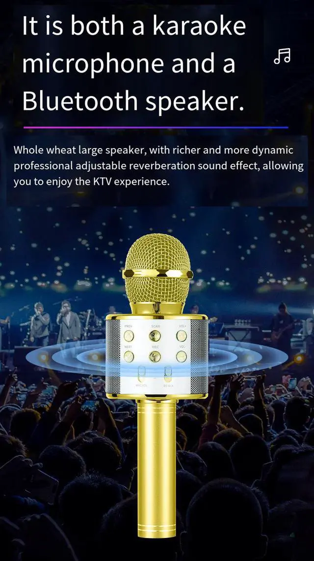Alt view image 7 of 7 - Wireless Karaoke Microphone with Bluetooth Speaker, Portable Condenser Microphone KTV Machine, All-in-One Karaoke Speaker for Kids Family Party Singing (Blue)