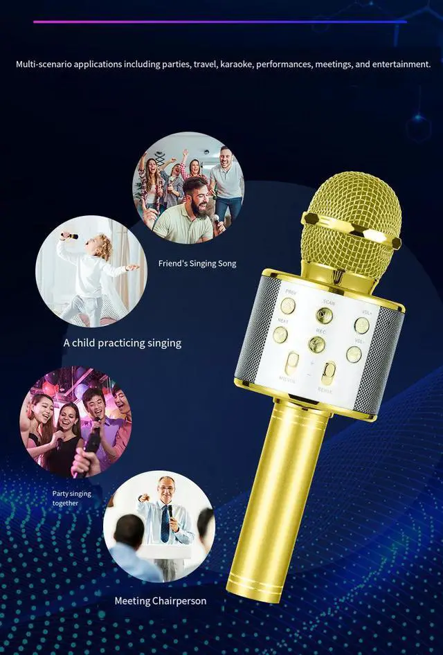 Alt view image 4 of 7 - Wireless Karaoke Microphone with Bluetooth Speaker, Portable Condenser Microphone KTV Machine, All-in-One Karaoke Speaker for Kids Family Party Singing (Blue)