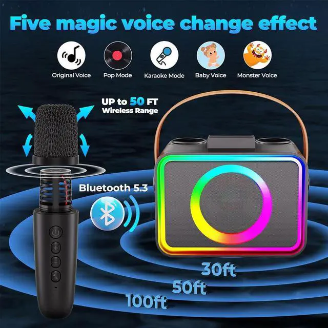 Alt view image 4 of 7 - Wireless Karaoke Microphone Set with Dual Mics and Bluetooth Speaker, All-in-One Portable Karaoke Machine, Home KTV Singing Speaker for Family Party Entertainment