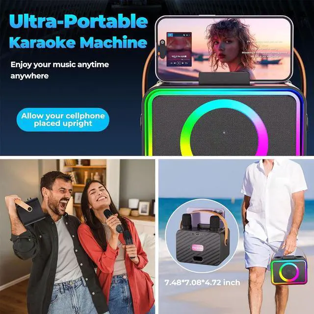 Alt view image 7 of 7 - Wireless Karaoke Microphone Set with Dual Mics and Bluetooth Speaker, All-in-One Portable Karaoke Machine, Home KTV Singing Speaker for Family Party Entertainment