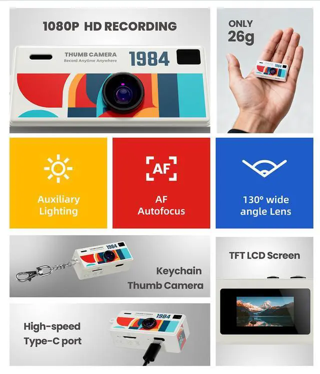 Alt view image 3 of 7 - Mini Digital Camera , Portable Pocket Camera with Photo and Video Recording, Small Student Camera for Travel Outdoor Sports (32G card + USB card reader)