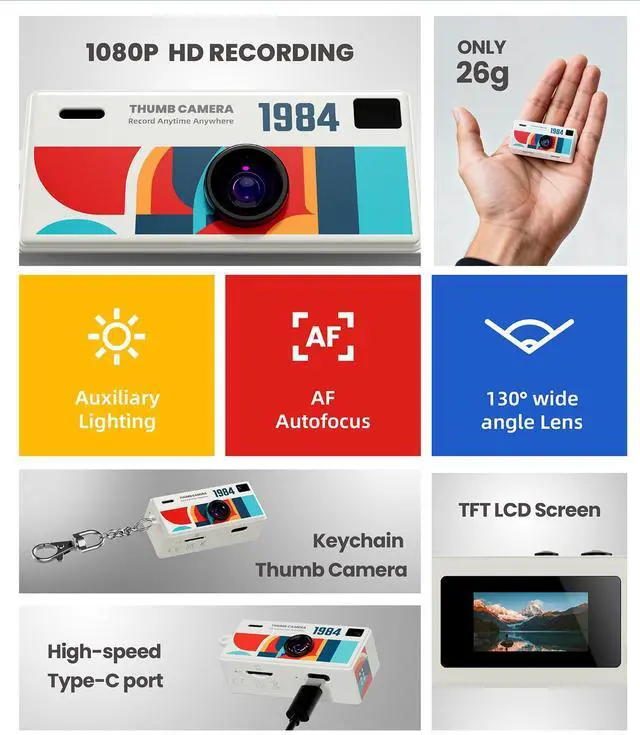 Alt view image 3 of 7 - Mini Digital Camera , Portable Pocket Camera with Photo and Video Recording, Small Student Camera for Travel Outdoor Sports (32G card + USB card reader) black