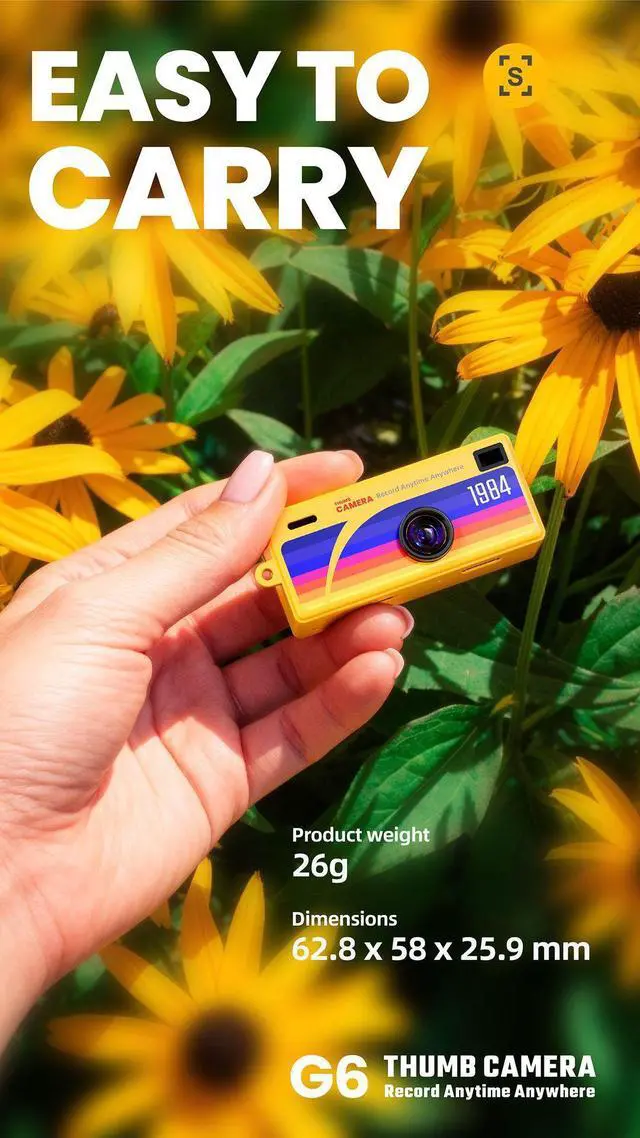 Alt view image 5 of 7 - Mini Digital Camera , Portable Pocket Camera with Photo and Video Recording, Small Student Camera for Travel Outdoor Sports (32G card + USB card reader) yellow