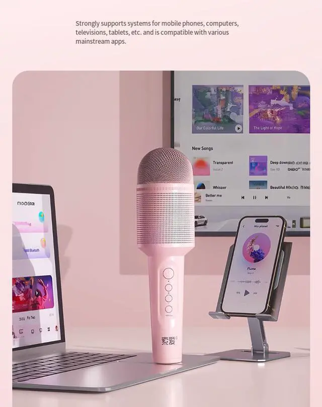 Alt view image 6 of 6 - SOAIY MC8 Wireless Karaoke Microphone with Bluetooth Speaker, All-in-One Portable Karaoke Machine, Kids Singing Speaker for Home KTV Family Party Entertainment Blue