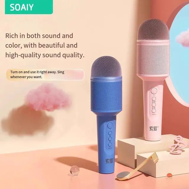 Alt view image 4 of 6 - SOAIY MC8 Wireless Karaoke Microphone with Bluetooth Speaker, All-in-One Portable Karaoke Machine, Kids Singing Speaker for Home KTV Family Party Entertainment Blue