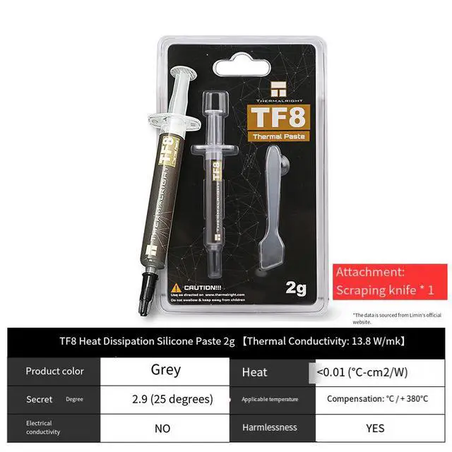 Alt view image 4 of 4 - TF8 Thermal Paste, High Conductivity CPU Thermal Compound for Desktop PC Laptop, CPU GPU Cooler Paste for Heatsink Air Cooler Water Cooling System(2g)