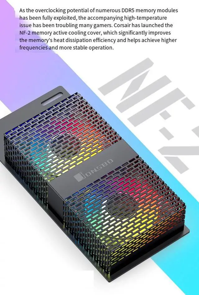 Alt view image 4 of 7 - NF-2 RAM Cooler with Fan, DDR4 DDR5 Memory Cooling Fan with ARGB Lighting, Aluminum Heat Sink for Overclocking Desktop PC Memory Module, Universal Compatibility black