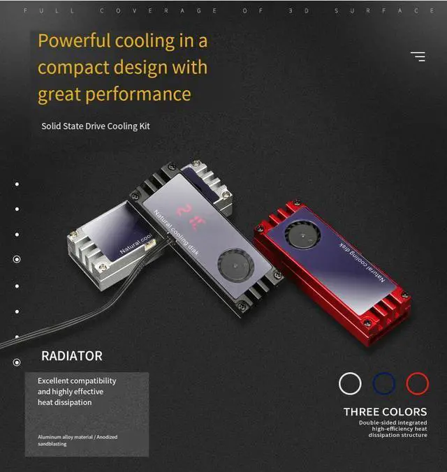 Alt view image 2 of 7 - M.2 SSD Cooler with Turbo Fan, NVMe Heatsink with Thermal Pad for M.2 Solid State Drive, Active Cooling Solution for PCIe SSD Gaming PC (Red)