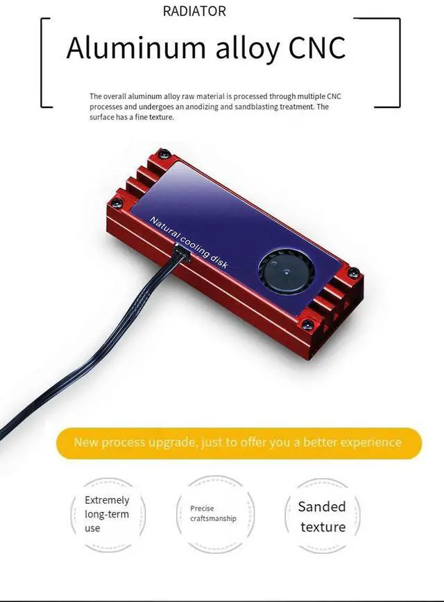 Alt view image 5 of 7 - M.2 SSD Cooler with Turbo Fan, NVMe Heatsink with Thermal Pad for M.2 Solid State Drive, Active Cooling Solution for PCIe SSD Gaming PC (Red)