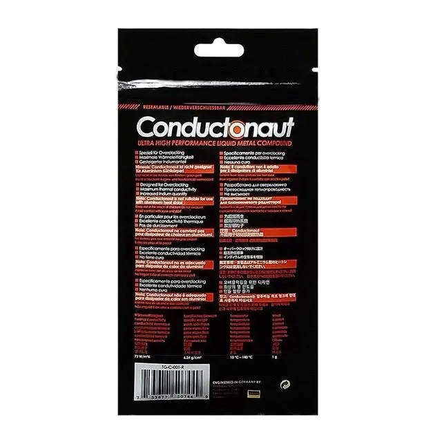 Alt view image 5 of 6 - Conductonaut Liquid Metal Thermal Paste 1g, High Conductivity CPU GPU Thermal Compound for Extreme Cooling, Overclocking PC Heat Dissipation Solution(1g)