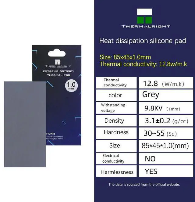 Alt view image 2 of 4 - ODYSSEY Thermal Pad 12.8W/mK, High Conductivity Silicone Thermal Pad for GPU VRAM Graphics Card Cooling, Non Conductive Computer Heatsink Pad (1mm)