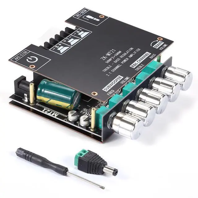 Alt view image 5 of 6 - ZK-MT21 Bluetooth 5.0 2.1 Channel Amplifier Module, Digital Power Audio Board with Bass Treble Control, Subwoofer Stereo DIY Speaker Amplifier