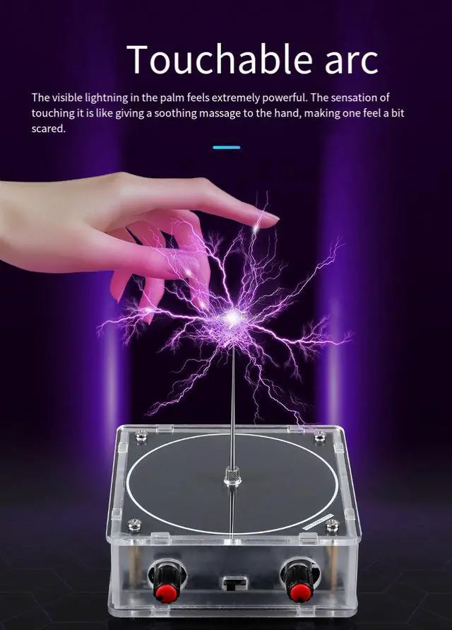 Alt view image 4 of 6 - Music Tesla Coil Speaker, Bluetooth Plasma Arc Generator with Touchable Artificial Lightning Effect, Audio Input STEM Science Experiment Kit