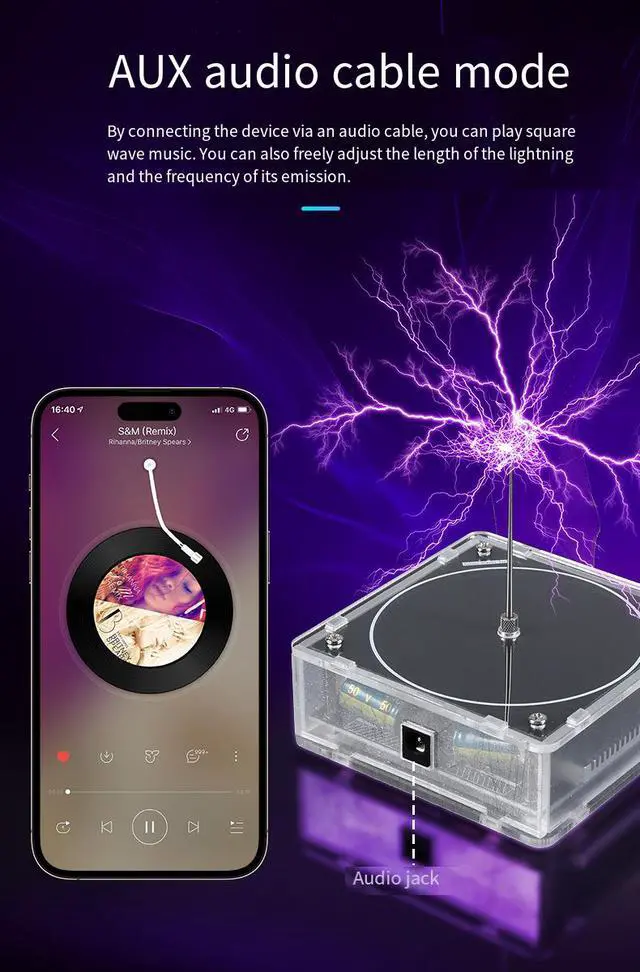 Alt view image 6 of 6 - Music Tesla Coil Speaker, Bluetooth Plasma Arc Generator with Touchable Artificial Lightning Effect, Audio Input STEM Science Experiment Kit