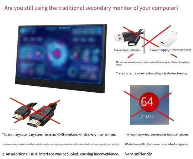 Alt view image 3 of 7 - 3.5 Inch IPS USB Type-C Secondary Display, PC Hardware Monitoring Screen with AIDA64 Support, CPU GPU Temperature Monitor for Computer Case white