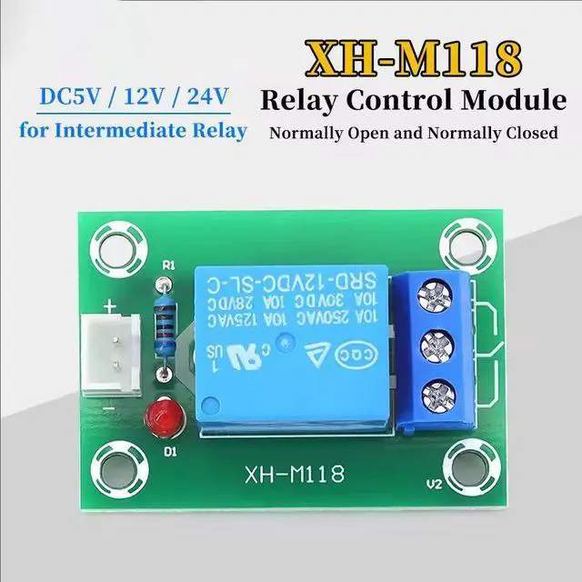 Alt view image 2 of 5 - XH-M118 Single Channel Relay Module 5V/12V/24V DC, 10A SPDT Output with Optocoupler Isolation, Compatible with Arduino, Raspberry Pi, PLC Includes Wiring Harness