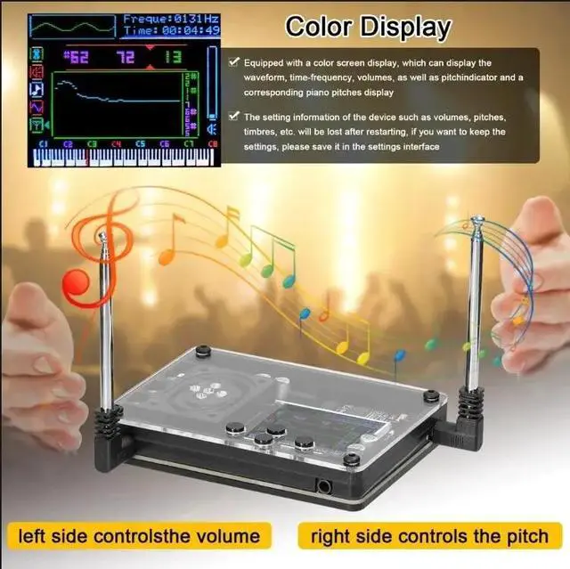 Alt view image 4 of 6 - Mini Theremin Musical Electronic Creative Instrument with OLED Screen, Vintage Multi-Voice Synthesizer Toy for Music Lovers & STEM Learning