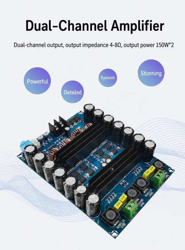 Alt view image 6 of 7 - XH-M641 TPA3116D2 Dual Channel Power Amplifier Board - 150W x 2 Car Audio Amp Module for 12V Battery Systems, High Power DIY Stereo Amplifier