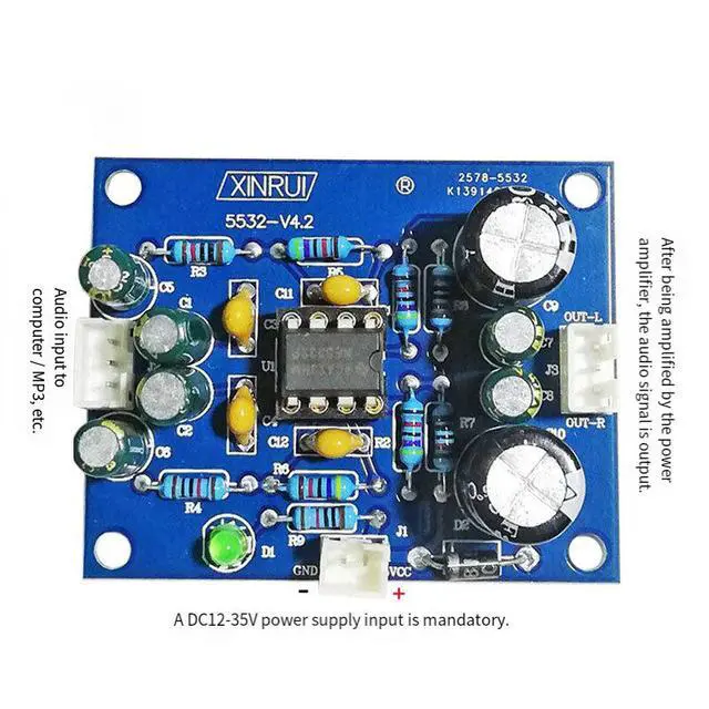 Alt view image 5 of 5 - NE5532 HiFi Stereo Preamplifier Board, Replaceable Op Amp Audio Preamp Module, Single DC 9V-24V Power Supply, Dual Channel Preamp for DIY Headphone Amp and Audio Mixer