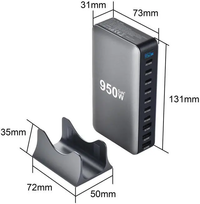 Alt view image 5 of 6 - 950W GaN PD Charger, 10-Port Multi-Function Power Adapter, High Power Fast Charging Station with USB C PD Ports for Laptop, Phone and Multiple Devices
