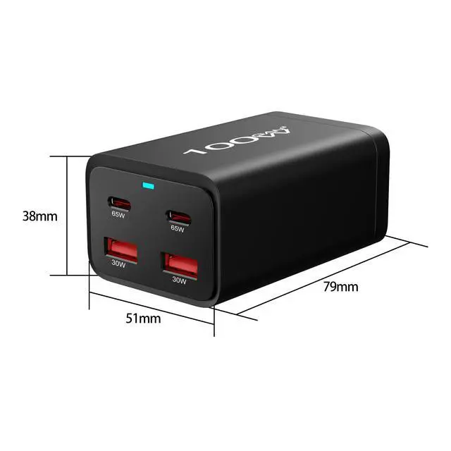 Alt view image 3 of 7 - 100W GaN PD Charger, 2A2C Desktop Charger, 100W Multi-Function Power Adapter with USB C Fast Charging for Laptop, Phone and Multiple Devices